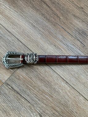 Brighton Brown Leather Belt with Silver Logo Accent ladies 30